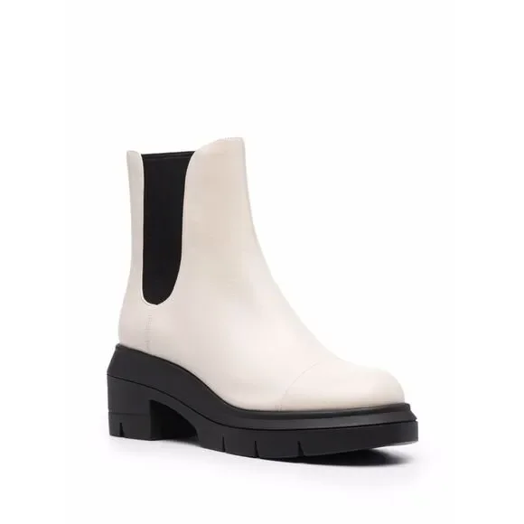 STUART WEITZMAN Womens Beige Norah Round Toe Block Heel Leather Booties 9 C - Picture 1 of 4